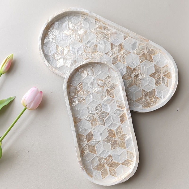 Marble Serving Board - Nampan Kerang Alami Mewah Nordik Oval