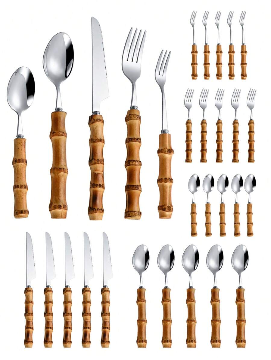 Bamboo Cutlery Set - Set alat makan stainless steel 30