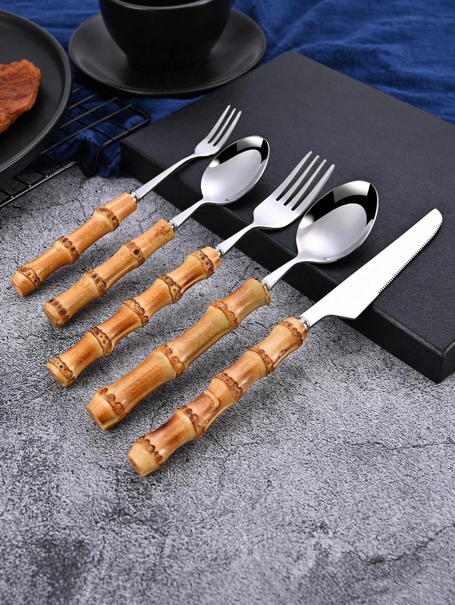 Set alat makan stainless steel - Bamboo Cutlery Set ulasan dan harga